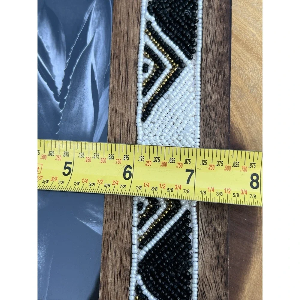 World Market Wood Beaded 4x6 Picture Frame Black White Gold Tribal Boho Decor
